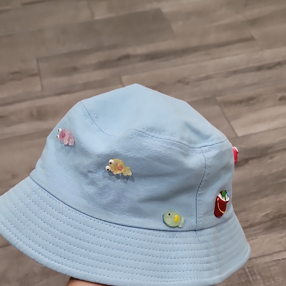 Blue Bucket Hat with Fish Accents